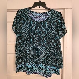 Dana Buchman Teal and Black Geometric Blouse